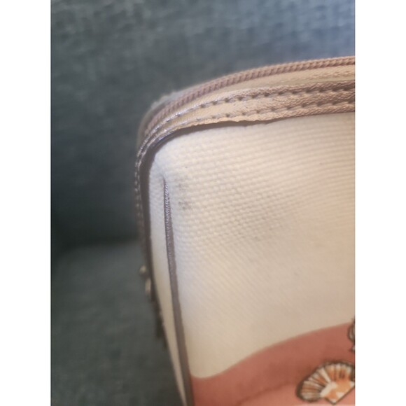Coach Canvas Cosmetic Pouch Bag Pink Seashells & Conch Shell Bronze Trim - Picture 4 of 11